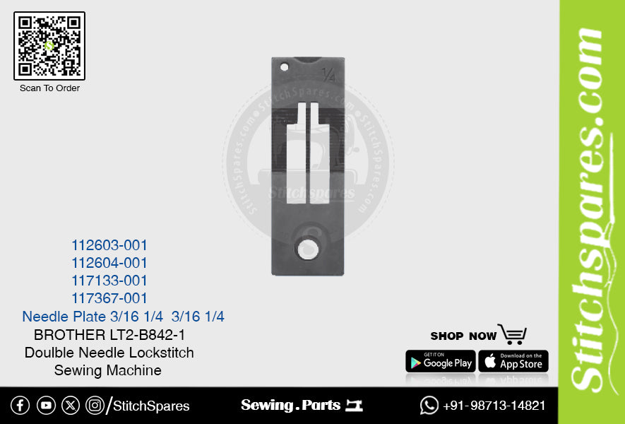 Strong-H 112604-001 1/4 Needle Plate Brother LT2-B842 -3 Double Needle Lockstitch Sewing Machine Spare Part