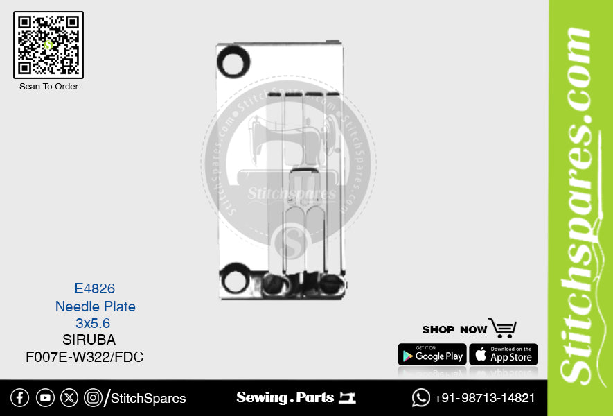 E4826 NEEDLE PLATE SIRUBA F007E-W322-FDC (3×5.6) SEWING MACHINE SPARE PART