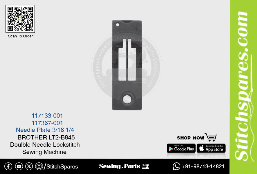 Strong-H 117133-001 3/16 Needle Plate Brother LT2-B845 -3/-5 Double Needle Lockstitch Sewing Machine Spare Part