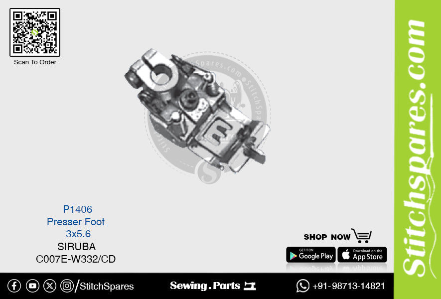 P1406 Presser Foot Siruba C007e-W332-Cd (3×5.6) Sewing Machine Spare Part