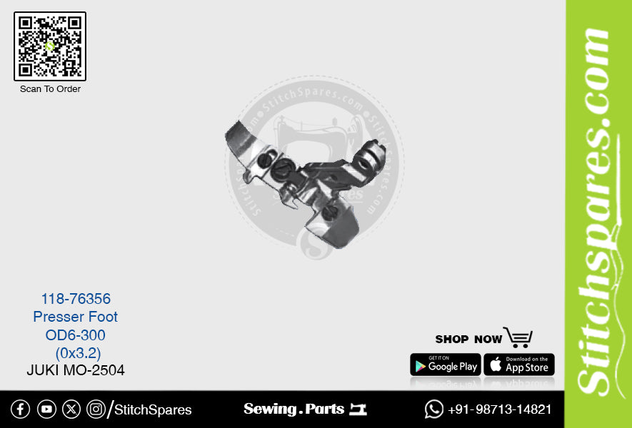 Strong-H 118-76356 Presser Foot Juki Mo-2504-Od6-300 (0×3.2) Sewing Machine Spare Part