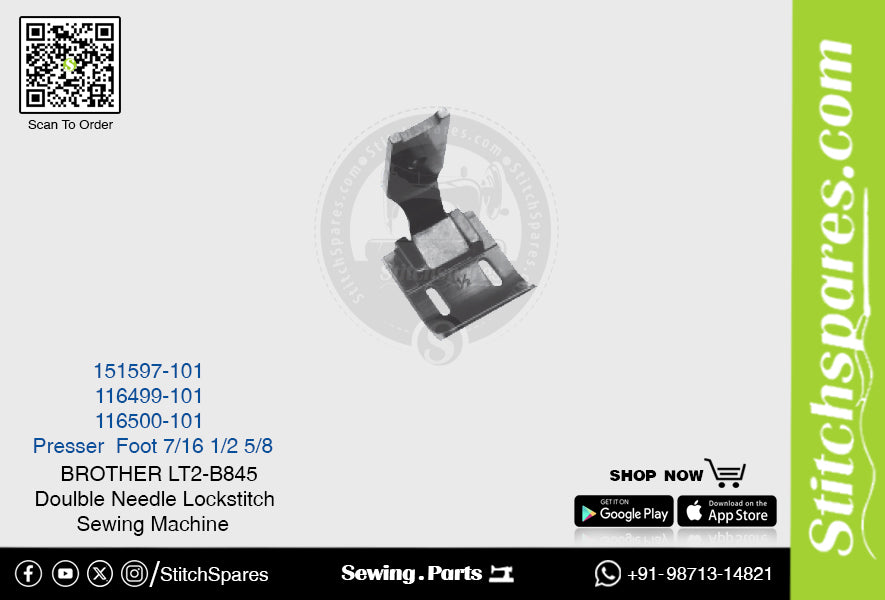 Strong-H 116500-101 5/8 Presser Foot Brother LT2-B845 -7 Double Needle Lockstitch Sewing Machine Spare Part