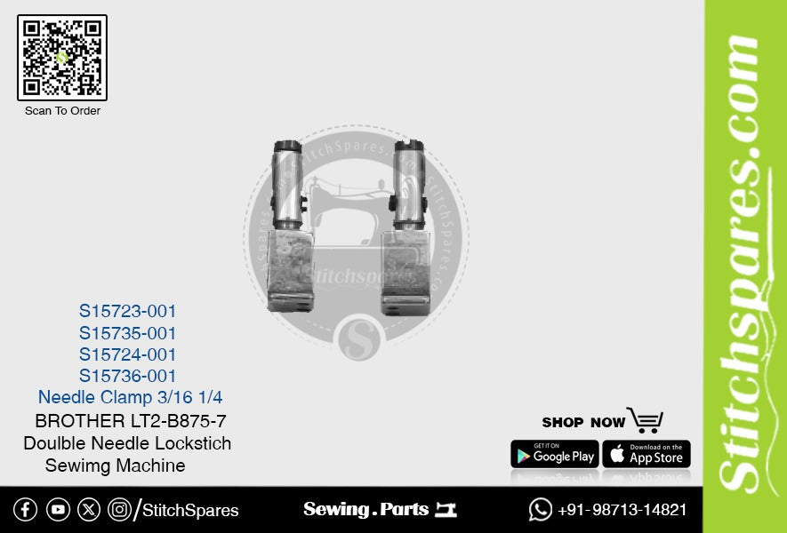 Strong-H S15723-001 3/16 Abrazadera de aguja Brother LT2-B875 -7 Repuesto para máquina de coser de punto de cadeneta de doble aguja
