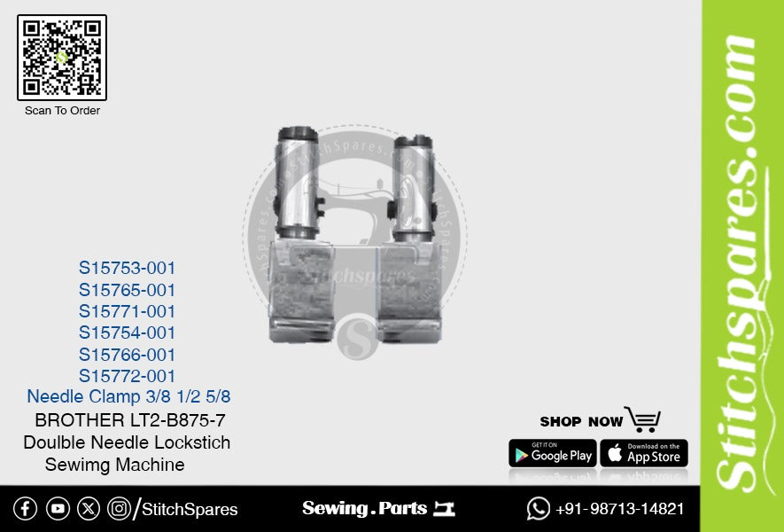 Strong-H S15754-001 3/8 Abrazadera de aguja Brother LT2-B875 -7 Repuesto para máquina de coser de punto de cadeneta de doble aguja