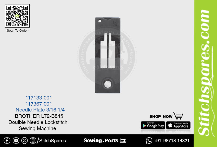 Strong-H 117133-001 3/16 Nadelplatte Brother LT2-B845 -7 Doppelnadel-Doppelsteppstich-Nähmaschine Ersatzteil
