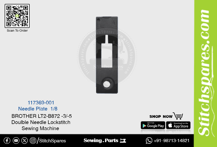 Strong-H 117369-001 Placa de aguja 1/8 Brother LT2-B872 -3/-5 Repuesto para máquina de coser de pespunte de doble aguja