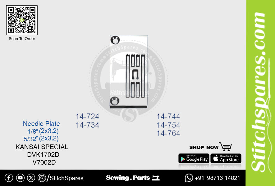Starke H 14-724 1/8·2?3.2)mm Nadelplatte Kansai Special DVK1702D Doppelnadel-Doppelsteppstich-Nähmaschine Ersatzteil