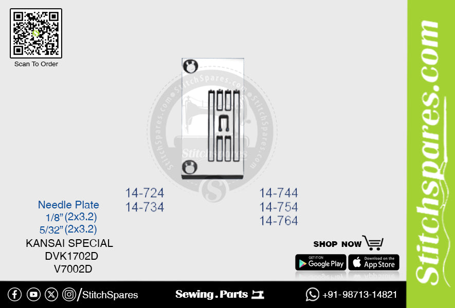 Fuerte H 14-724 1/8 · 2?3.2) mm Placa de aguja Kansai Special DVK1702D Pieza de repuesto para máquina de coser de pespunte de doble aguja