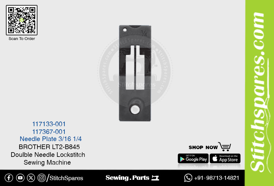 Strong-H 117367-001 1/4 Placa de aguja Brother LT2-B845 -1 Repuesto para máquina de coser de pespunte de doble aguja