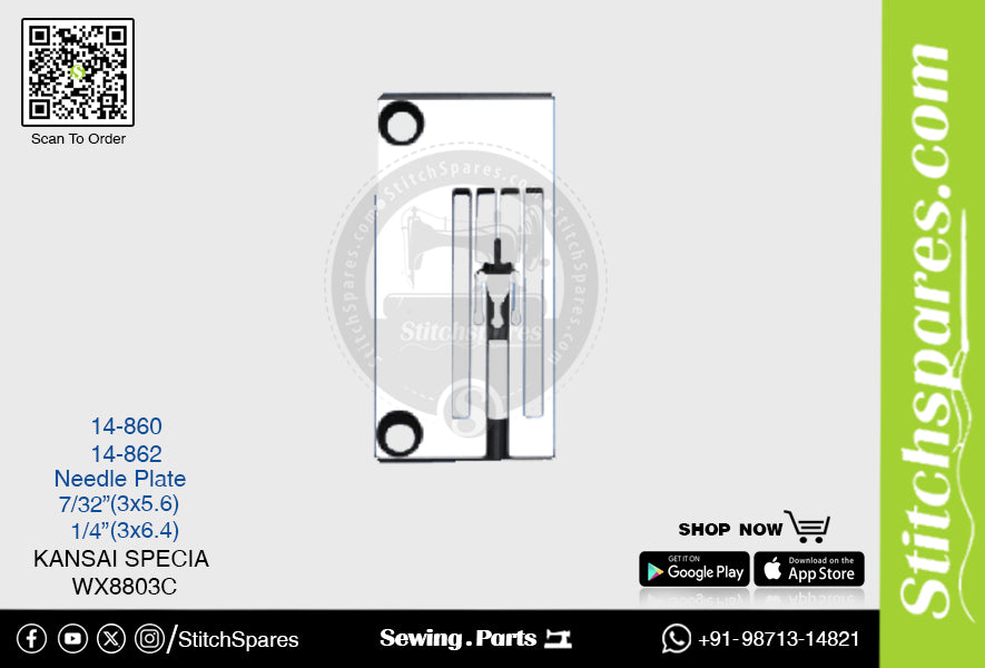 Fuerte H 14-862 1/4 · 3?6.4) mm Placa de aguja Kansai Special WX8803C Pieza de repuesto para máquina de coser de pespunte de doble aguja