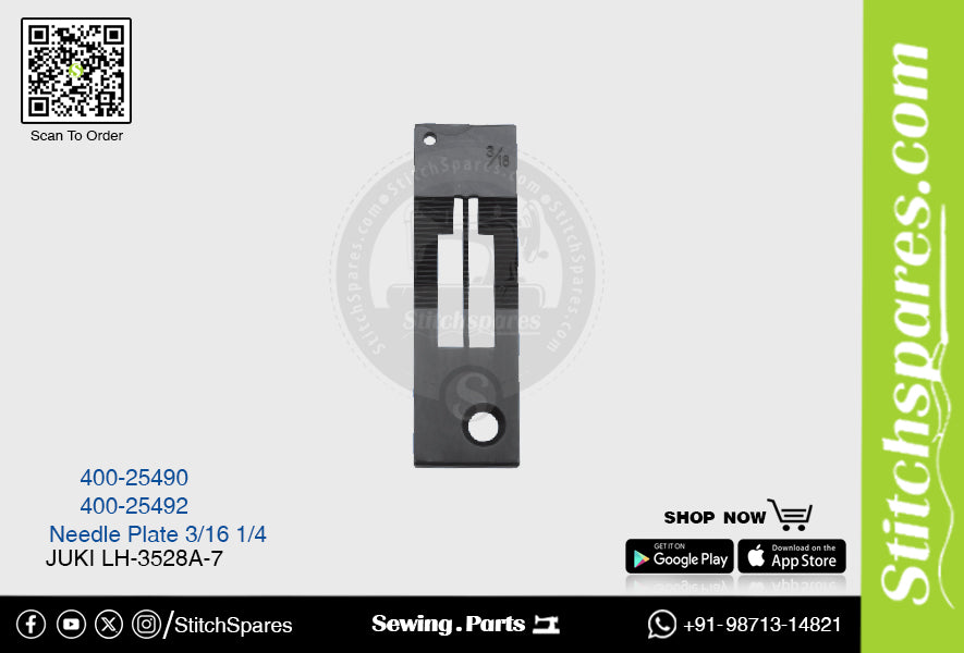 Strong H 400-25490 3/16 Placa de aguja Juki LH-3528A-7 Pieza de repuesto para máquina de coser de pespunte de doble aguja