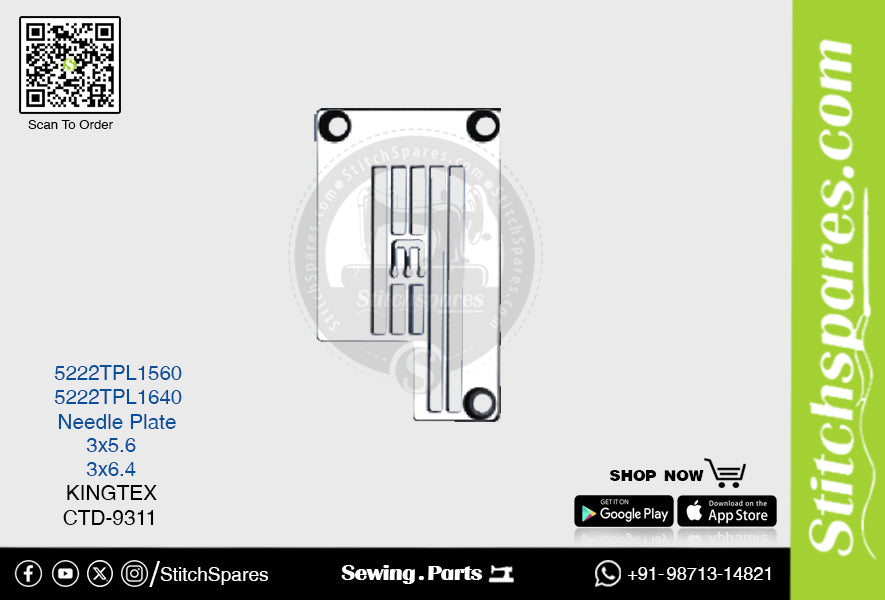 STRONG-H 5222TPL1640 नीडल प्लेट किंगटेक्स CTD-9311 (3×6.4) सिलाई मशीन स्पेयर पार्ट