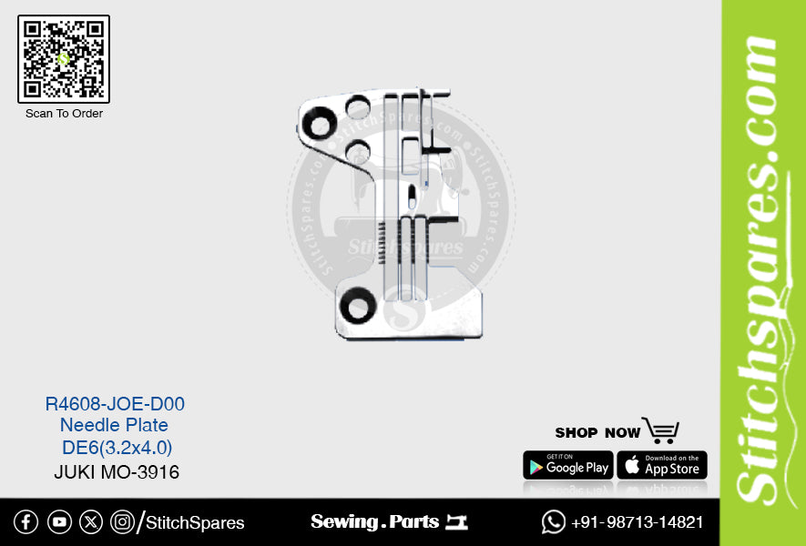Strong H R4608-JOE-D00 DE6 (3.2?4.0 mm) Placa de aguja Juki MO-3916 Pieza de repuesto para máquina de coser de punto de cadeneta de doble aguja