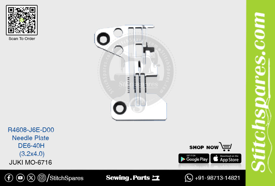 Strong H R4608-J6E-D00 DE6-40H (3.2?4.0) mm Placa de aguja Juki MO-6716 Pieza de repuesto para máquina de coser de doble aguja