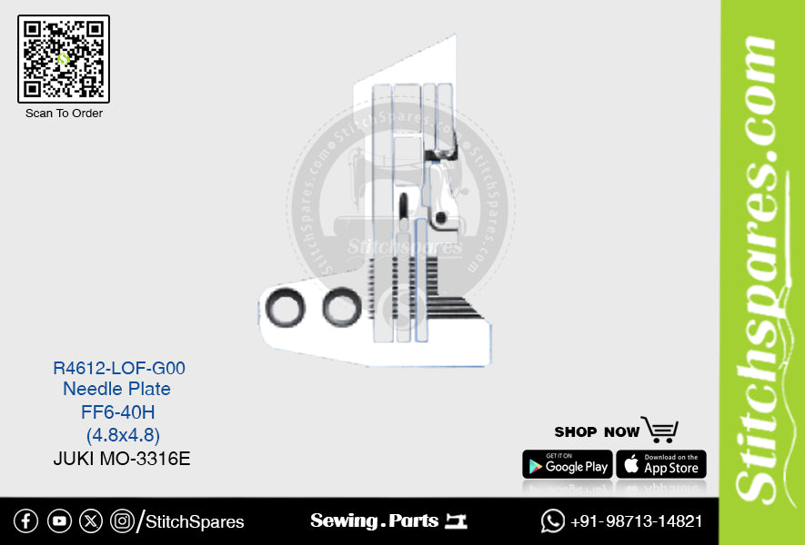 Strong-H R4612-Lof-G00 placa de aguja Juki Mo-3316e-Ff6-40h (4.8 × 4.8) pieza de repuesto para máquina de coser