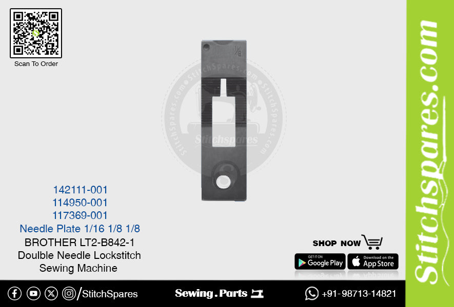 Strong-H 117369-001 1/8 Placa de aguja Brother LT2-B842 -5 Repuesto para máquina de coser de pespunte de doble aguja