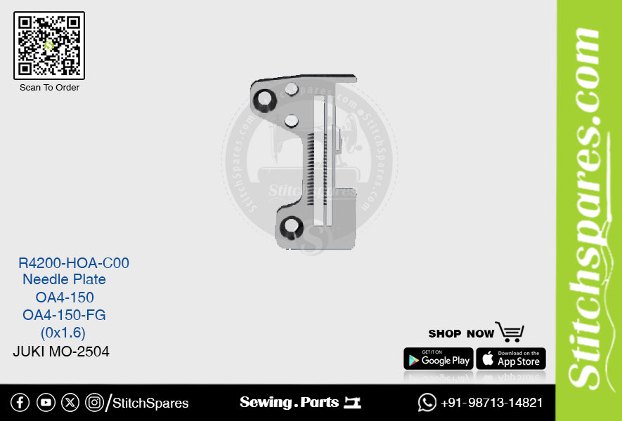 Strong-H R4200-Hoa-C00 Placa de aguja Juki Mo-2504-Oa4-150-Fg (0×1.6) Repuesto para máquina de coser