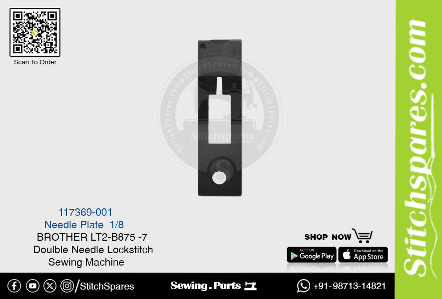 Strong-H 117369-001 1/8 Placa de aguja Brother LT2-B875 -7 Repuesto para máquina de coser de pespunte de doble aguja