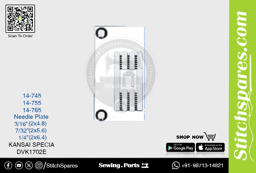 Fuerte H 14-755 7/32 · 2?5.6) mm Placa de aguja Kansai Special DVK1702E Pieza de repuesto para máquina de coser de pespunte de doble aguja
