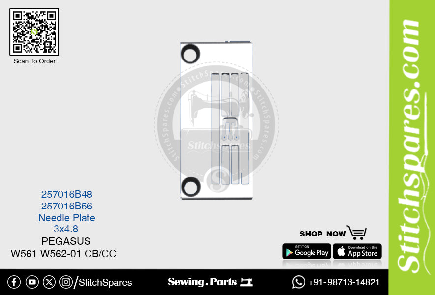 STRONG H 257016B48 Placa de aguja PEGASUS W561 W562-01 CB-CC (3×4.8) Repuesto para máquina de coser