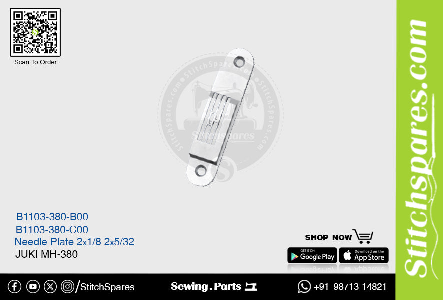Strong-H B1103-380-B00 placa de aguja Juki Mh-380 (2×1-8) pieza de repuesto para máquina de coser