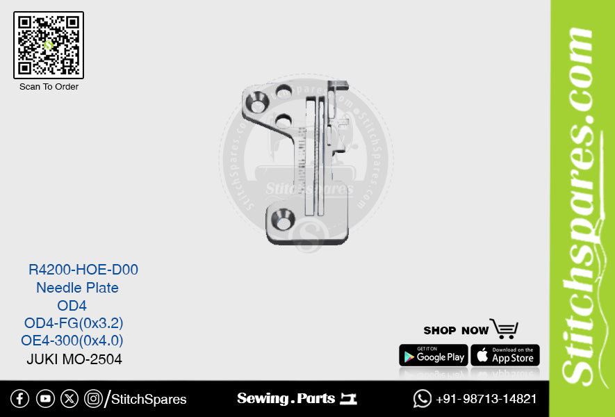 Strong-H R4200-Hoe-D00 Placa de aguja Juki Mo-2504-Oe4-300 (0×4.0) Pieza de repuesto para máquina de coser