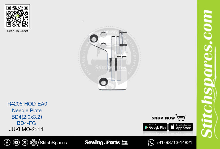 Strong-H R4205-Hod-Ea0 placa de aguja Juki Mo-2514-Bd4 (2.0 × 3.2) pieza de repuesto para máquina de coser