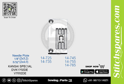 Strong H 14-725 1/8·2?3.2)mm Needle Plate Kansai Special DVK1702DE Double Needle Lockstitch Sewing Machine Spare Part