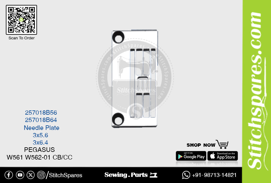 STRONG H 257018B64 Placa de aguja PEGASUS W561 W562-01 CB-CC (3×6.4) Repuesto para máquina de coser