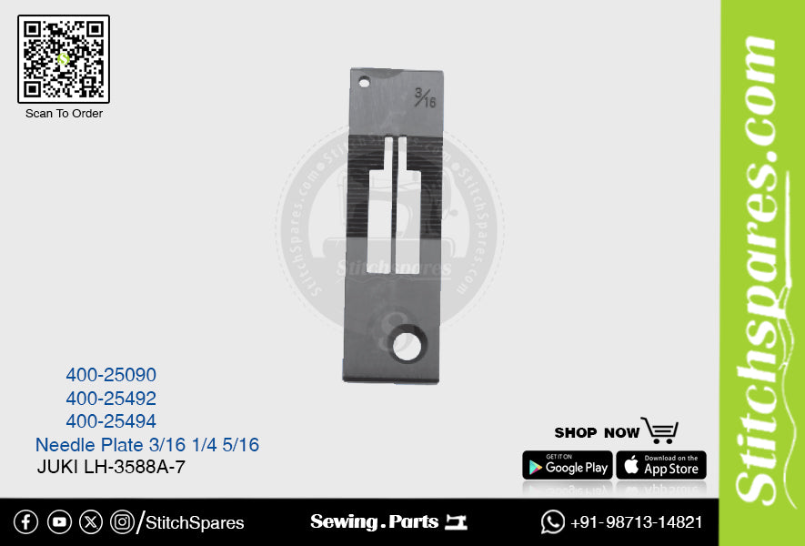 Strong H 400-25090 3/16 Placa de aguja Juki LH-3588A-7 Pieza de repuesto para máquina de coser de pespunte de doble aguja