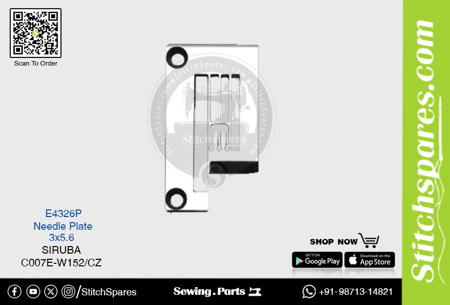 Strong-H E4326P 3 × 5.6 mm Placa de aguja Siruba C007E-W152/CZ Repuesto para máquina de coser Flatlock (Interlock)