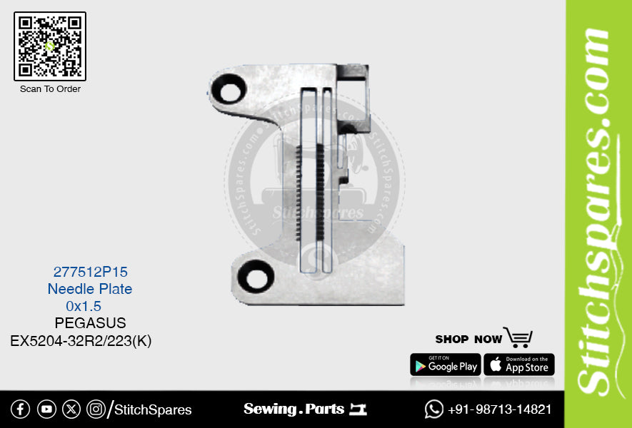 STRONG H 277512P15 Placa de aguja PEGASUS EX5204 32R2 223(K) (0×1.5) Repuesto para máquina de coser