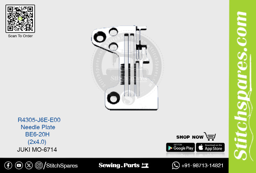 Strong H R4305-J6E-E00 BE6-20H (2?4.0) mm Placa de aguja Juki MO-6714 Pieza de repuesto para máquina de coser de doble aguja