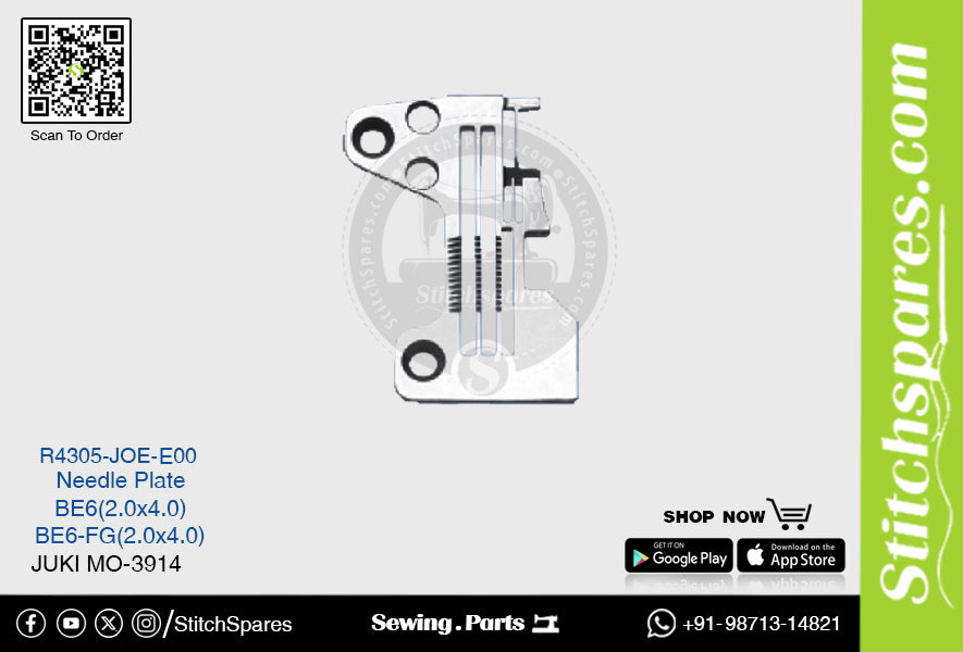 Strong H R4305-JOE-E00 BE6(2.0?4.0mm) BE6-FG(2.0?4.0mm) Placa de aguja Juki MO-3914 Pieza de repuesto para máquina de coser de pespunte de doble aguja