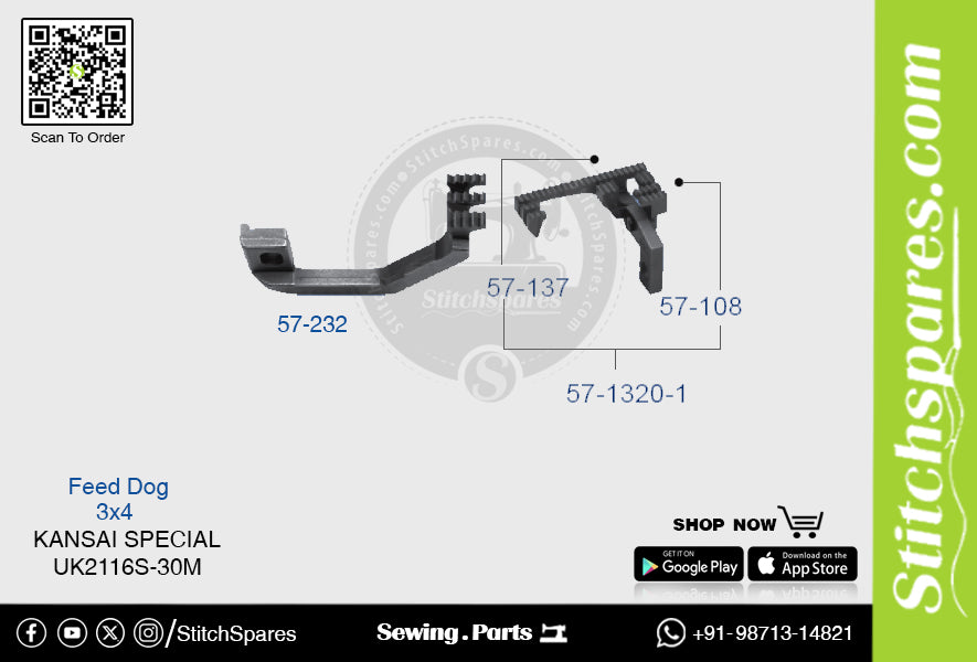 Strong-H 57-1320-1 Feed Dog Kansai Special Uk-2116s-30m (3×4) Repuesto para máquina de coser