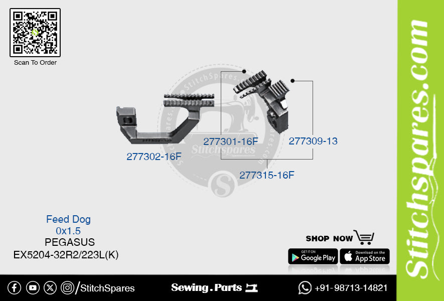 STRONG H 277302 16F Feed Dog PEGASUS EX5204 32R2 223LK (0×1.5) Repuesto para máquina de coser