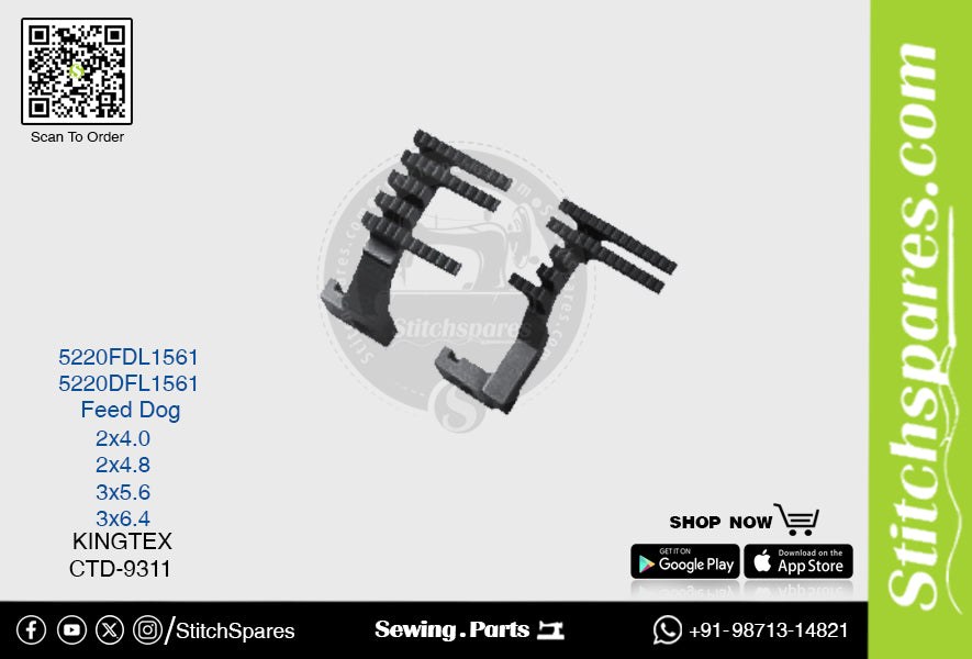 STRONG-H 5220DFL1561 Feed-Dog KINGTEX CTD-9311 (3×6.4) Repuesto para máquina de coser