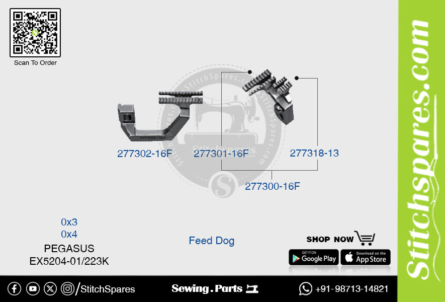 STRONG H 277302 -16F Feed Dog PEGASUS EX5204 01 223K (0×3) Repuesto para máquina de coser