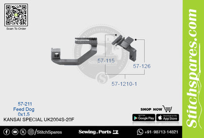 Strong H 57-211 / 57-1210-1 Feed Dog Kansai Special UK2004S-20F 0?1.5mm Double Needle Lockstitch Sewing Machine Spare Part