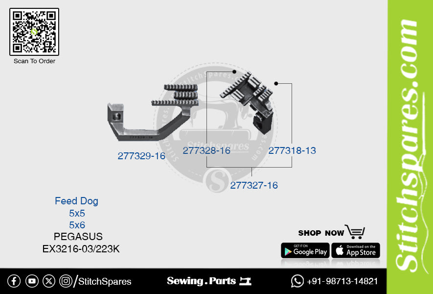 STRONG H 277329 16 Feed Dog PEGASUS EX3216 03 223K (5×6) Repuesto para máquina de coser
