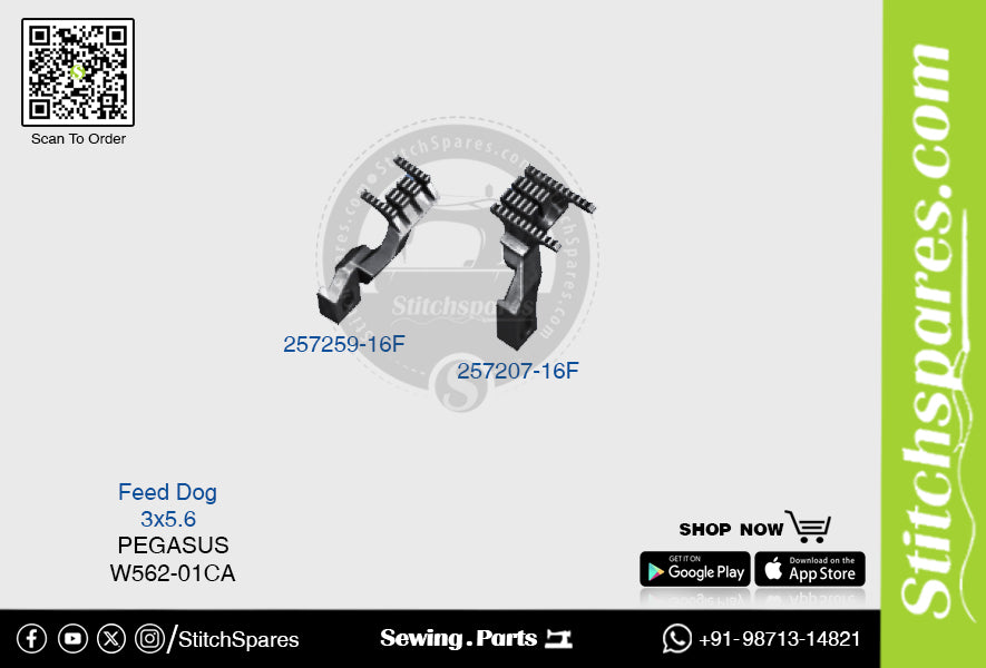 STRONG H 257259-16F Feed Dog PEGASUS W562-01CA (3×5.6) Repuesto para máquina de coser