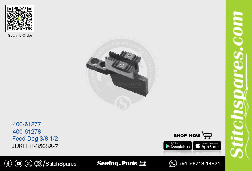 Strong H 400-61277 3/8 Feed Dog Juki LH-3568A-7 Repuesto para máquina de coser de pespunte de doble aguja