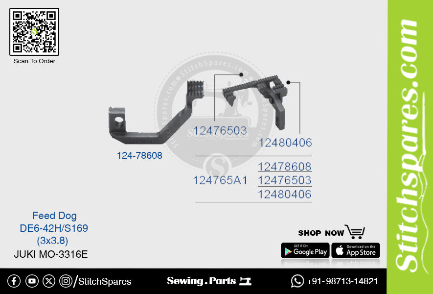 Strong-H 124-78608 Feed Dog Juki Mo-3316e-De6-42h-S169 (3×3.8) Repuesto para máquina de coser