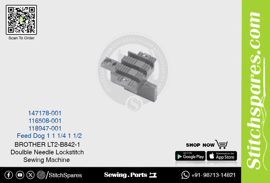स्ट्रांग-एच 116508-001 1 1/4 फ़ीड डॉग ब्रदर एलटी2-बी842 -3 डबल नीडल लॉकस्टिच सिलाई मशीन स्पेयर पार्ट