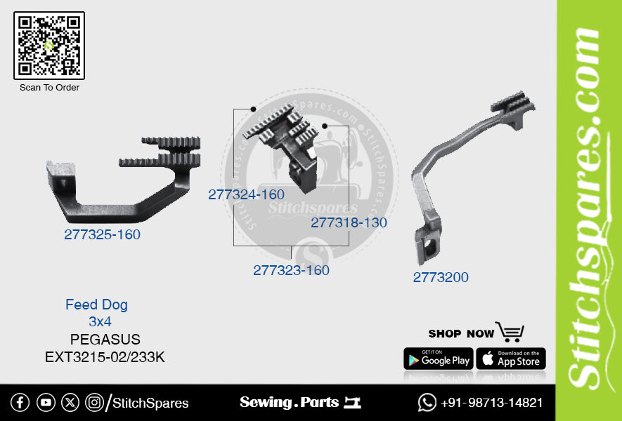 STRONG H 277325-160 Feed Dog PEGASUS EX-T3215-02 -233K (3×4) Repuesto para máquina de coser