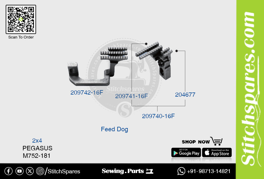 STRONG-H 209742-16F Feed Dog PEGASUS M752-181 (2×4) Repuesto para máquina de coser