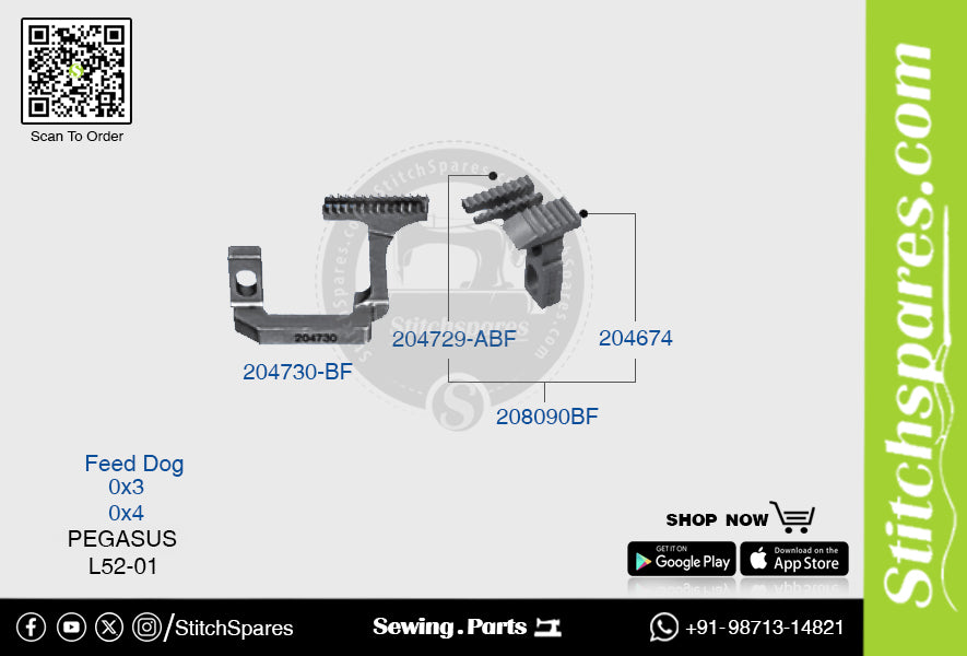 STRONG-H 204730-BF Feed-Dog PEGASUS L52-01 (0×3) Repuesto para máquina de coser
