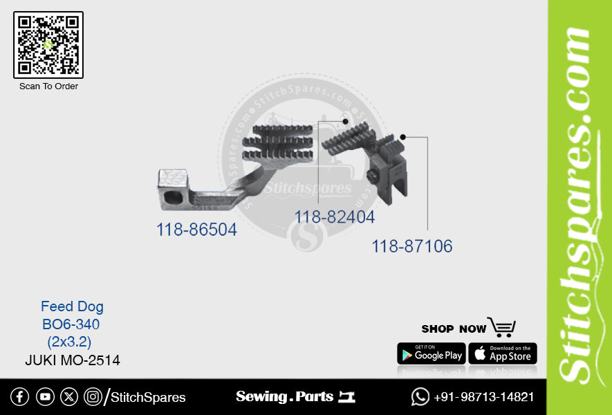 स्ट्रांग-एच 118-82404 फीड डॉग जुकी मो-2514-बो6-340 (2×3.2) सिलाई मशीन स्पेयर पार्ट