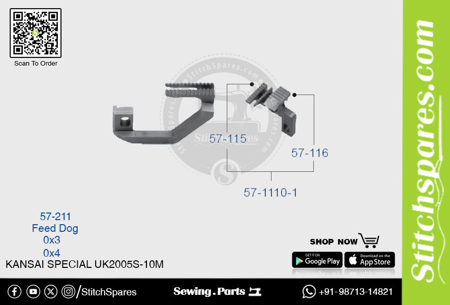 Strong-H 57-1110-1 Feed Dog Kansai Special Uk2005s-10m (0×3) Repuesto para máquina de coser