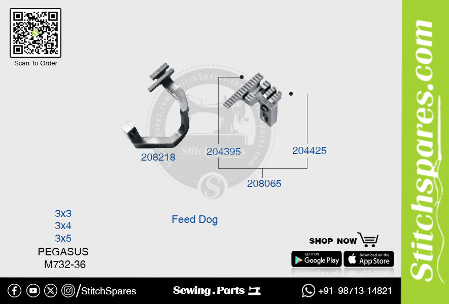 STRONG-H 208218 Feed Dog PEGASUS M732-36 (3×5) Repuesto para máquina de coser